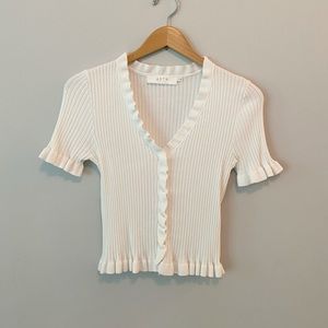 ASTR the Label White Ruffle Hem Sweater Top